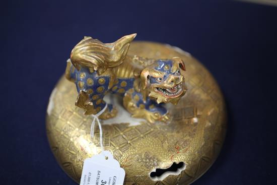 A Japanese Satsuma pottery large koro and cover, signed Gyokuzan, Meiji period, 38cm, slight damage